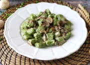 Pea Gnocchi in Mushroom Sauce